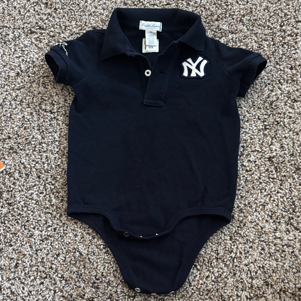 Ralph Lauren Navy Polo Baby Bodysuit with White NY Patch 9M